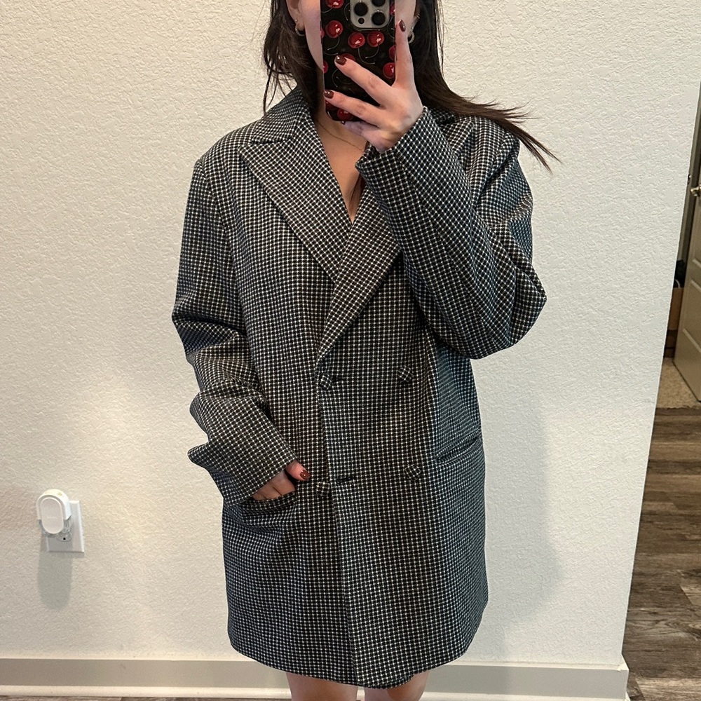 Missguided Black and White Houndstooth Coat